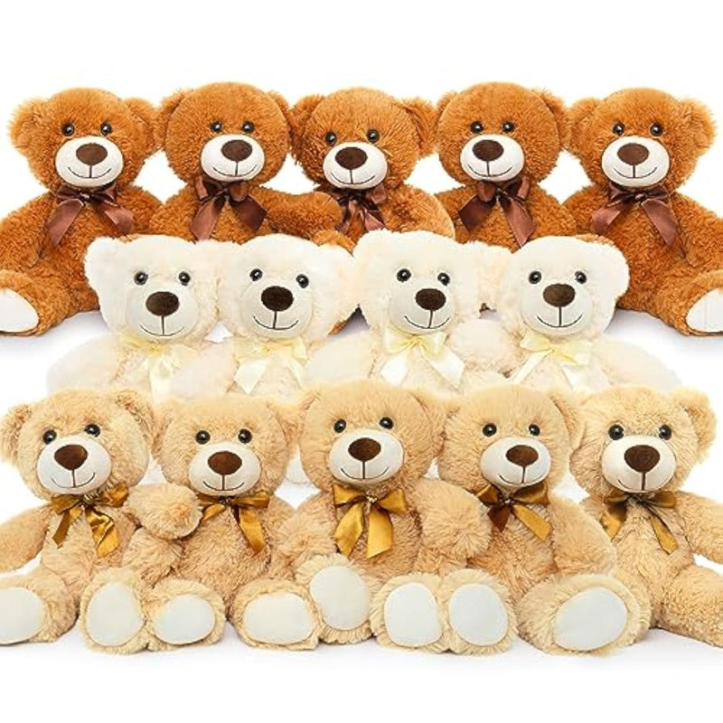 14 Piece Teddy Bears Bulk Baby Shower,14 Inch Cute Teddy Bear Stuffed Animals Plush,Small Stuffed Bears,Centerpiece Decoration,Brown,White,Dark Brown
