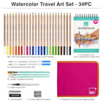 34 Piece Watercolor Pencil Travel Art Set with 50-Sheet Drawing Pad & Brushes