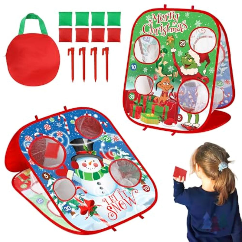 Christmas Bean Bag Toss Games For Kids, Christmas Party Games Double-Sided Collapsible Cornhole Board, Carnival Toys Gifts For Boys Girls Family Outdoor Indoor Yard Games Party Favors Supplies