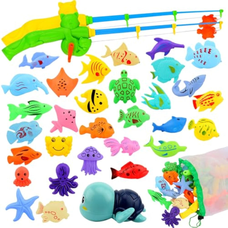 Magnetic Fishing Pool Toys Game, Water Table Bathtub Bath Toy - Pole Rod Floating Fish, Birthday Party Gifts For Toddler Age 3 4 5 6 Year Old, Kids Outdoor Toys