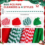 800 Pcs Christmas Pipe Cleaners, 4 Colors, 12 Inch Chenille Stems for DIY Crafts