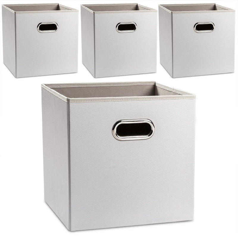 Leather Foldable Cube Storage Bins 13X13 Inch [4-Pack] Fabric Storage Baskets Cu