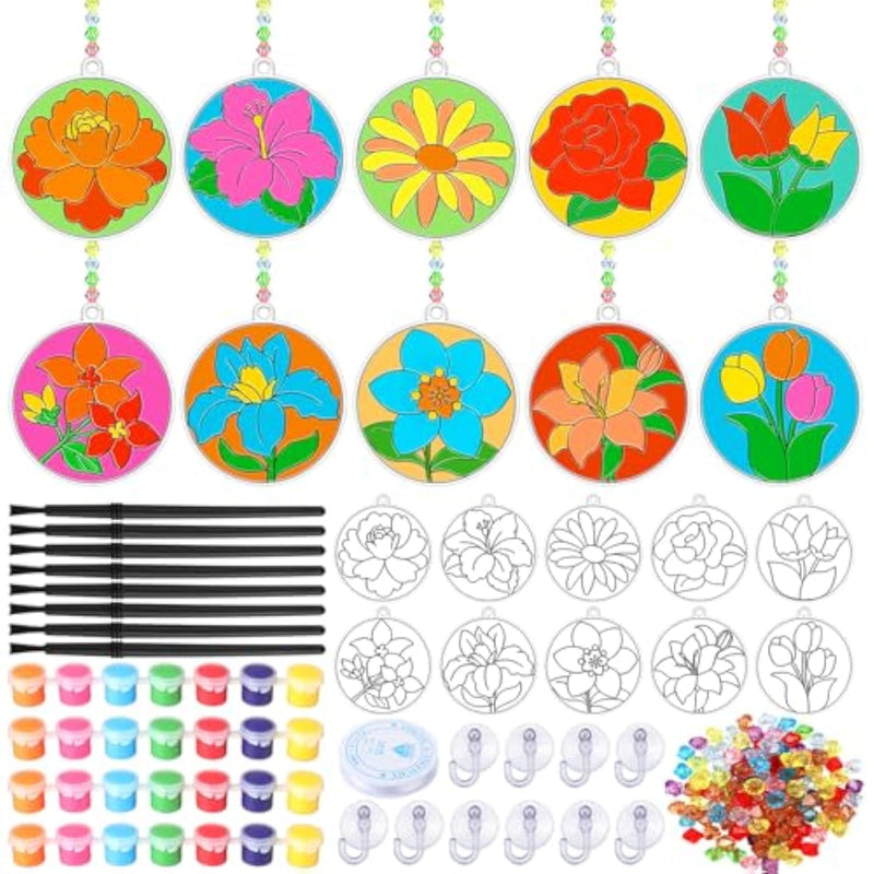 30 Sets DIY Floral Suncatcher Paint Craft Kits for Kids and Adults