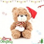 9" Brown Christmas Teddy Bear Plush Toy, Soft Bear Stuffed Animal With Santa Hat And Scarf, Cute Holiday Decoration, Cozy For Kids, Girls, Boys, And Friends