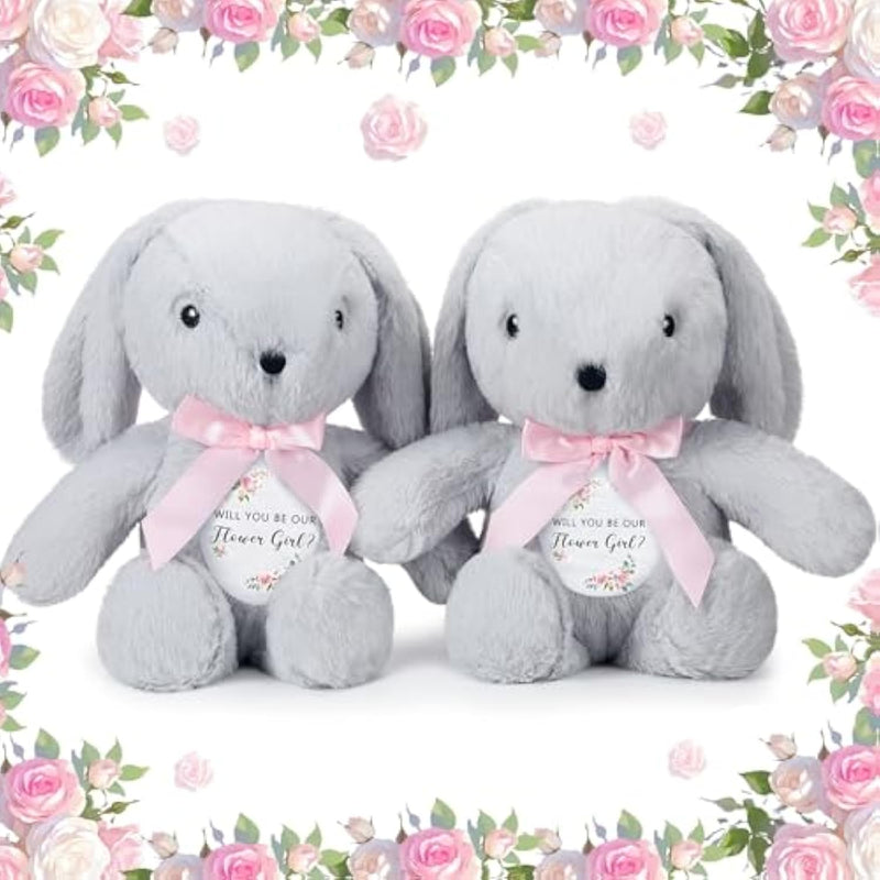 2 Pieces Flower Girl Gifts Wedding 10 Inch Bunny Stuffed Animal Will You Be Our Flower Girl Proposal Gifts From Bride For Wedding Proposal Anniversary Party