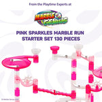 Marble Run Starter Set Stem Toy For Kids Ages 4-12 - 130 Complete Pieces (80 Translucent Marbulous Pieces And 50 Glass Marbles), Construction Building Block Toys, Pink,