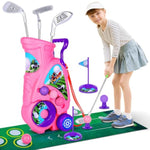 Toddler Golf Set For 2 3 4 5 Years Old Boys Girls,Kids Golf Clubs With Putting Mat, Upgraded Kids Golf Cart With Putting Mat & Cornhole Board, Outdoor Indoor Sports Toys - Pink
