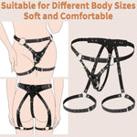 Sex Strap On Harness For Women Pegging Dildo, Adult Sex Toy With Detachable 3 Size Metal O-Rings Thigh Cuffs, Wearable Adjustable Bondage Gear For Couple Lesbian Gay Vaginal Anal Play (Black)