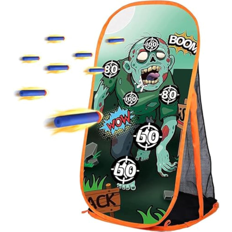 Shooting Practice Target Compatible With Nerf Gun For Boys Girls, Toy Foam Blaster Shooting Targets For Kids Indoor Outdoor, Zombie Shooting Target With Storage Net