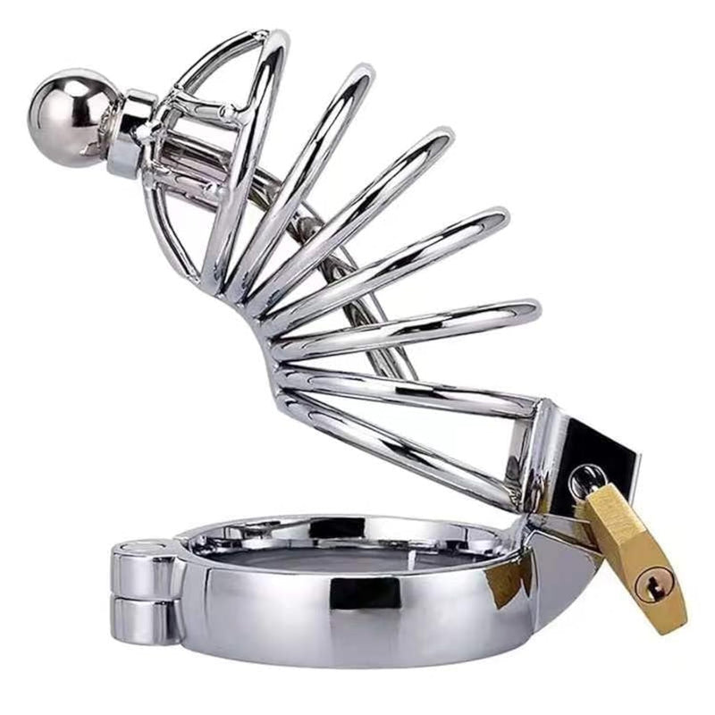 Chastity Device With Urethral Sounds, Metal Male Chastity Cage Ergonomic Design Chastity Lock Adult Sex Toys For Couples (With M Sized Cuff)