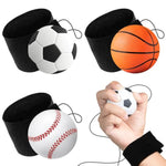 2.25 Inch Sports Wrist Balls - Set Of 3 - Includes Basketball, Baseball, And Soccer Ball Wristband Toys - Durable Foam String Attached Rebound Balls - Party Favor, Gift Idea For Kids