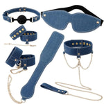 Bdsm Bondage Kit For Couples Denim Blue Bondage Restraints Set With Handcuffs, Ankle Cuffs, Collar, Blindfold, Paddle & Mouth Gag Adult Bondage Gear For Beginners & Advanced, Sex Toys For Couples