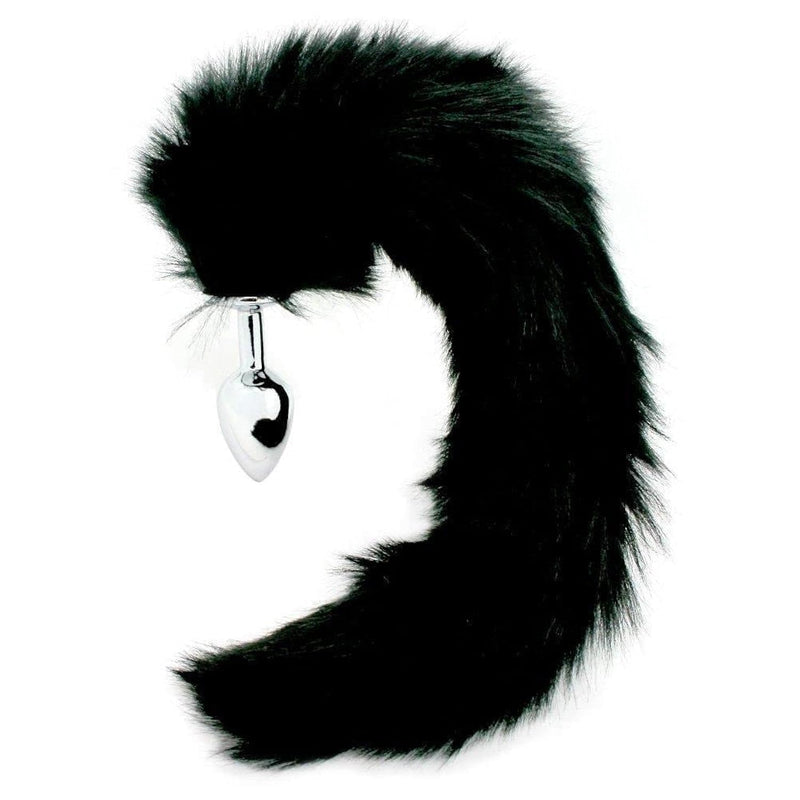Metal Anal Plug With Long Furry Tail Stainless Steel Fox Tail Butt Plug For Pet Play, Cosplay, Roleplay, And Kinky Bedroom Fun Tapered Base Animal Tail Anal Toy For Adults Small, Black