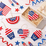 24 Set 4th of July Patriotic Pom Pom Craft Kit, DIY USA Flag Ornaments for Kids