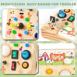 Wooden Busy Board With Led Light, Montessori Toddler Toys, Wooden Sensory Board, Toddlers Activity Travel Toys For Boy & Girl Birthday Gift (Farm Theme)