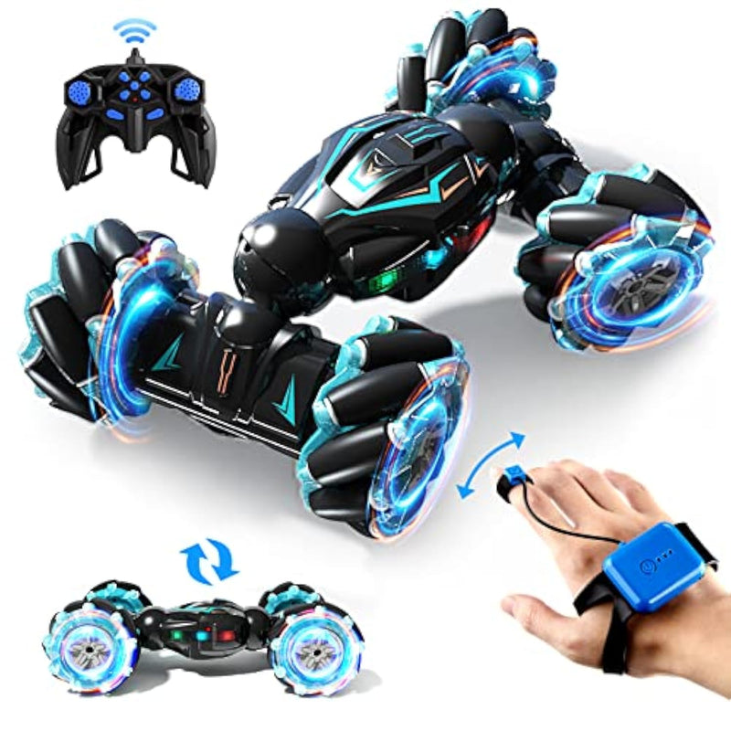 1:12 Gesture Sensing Rc Stunt Car, 2.4Ghz 4Wd Hand Controlled Remote Control Car For Boys 8-12, Double Sided Rotating Off Road Vehicle 360° Flips With Lights Music For Birthday