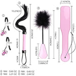 4Pcs Sm Bondage Set Sex Whip Adult Paddle Slap Leather Whip Flirting Feather Tickle And Bells Nipple Clamps For Adults Sex Games (Pink)