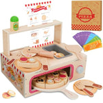 Wooden Pizza Toy Set For Kids, 68Pcs Montessori Pretend Play Food Toys, Wooden Pizza Counter Playset With Bake Oven & Toy Dishes, Develop Imagination, Ideal Gift For Boys & Girls Aged 3+