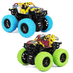 Monster Truck Toys For Ages 2-4, Friction Cars For Toddlers 1-3 Push And Go 360° Rotating Stunt Car For 2+ Year Old Boys Girls Gifts (2 Pack - Blue And Green)