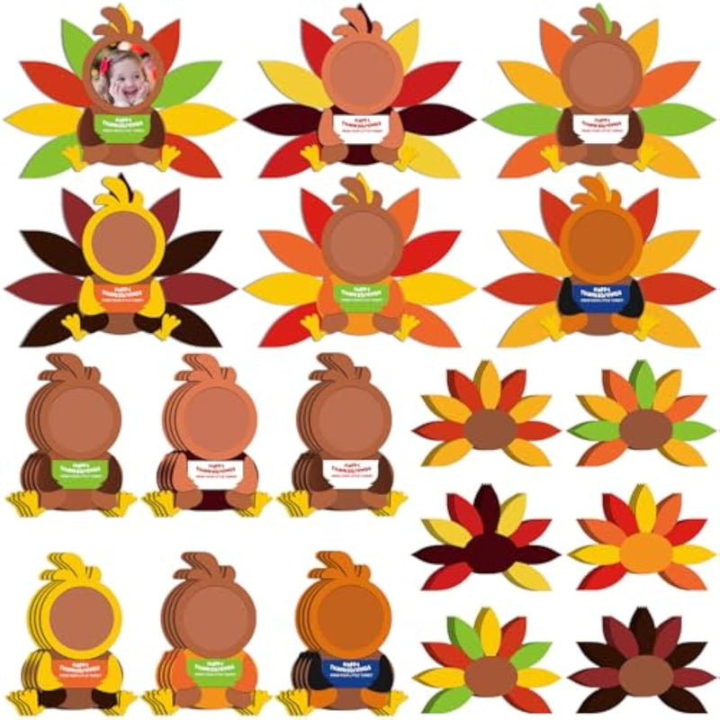24 Sets Turkey Picture Frame Craft Kits, Thanksgiving Fall DIY Foam Craft for Kids