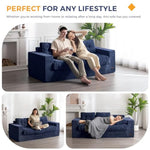 3 Seater Couch For Living Room, Boneless Couch With Tufted Cushion & Backrest, Upholstered Floor Sofa, Sofa In A Box, Navy