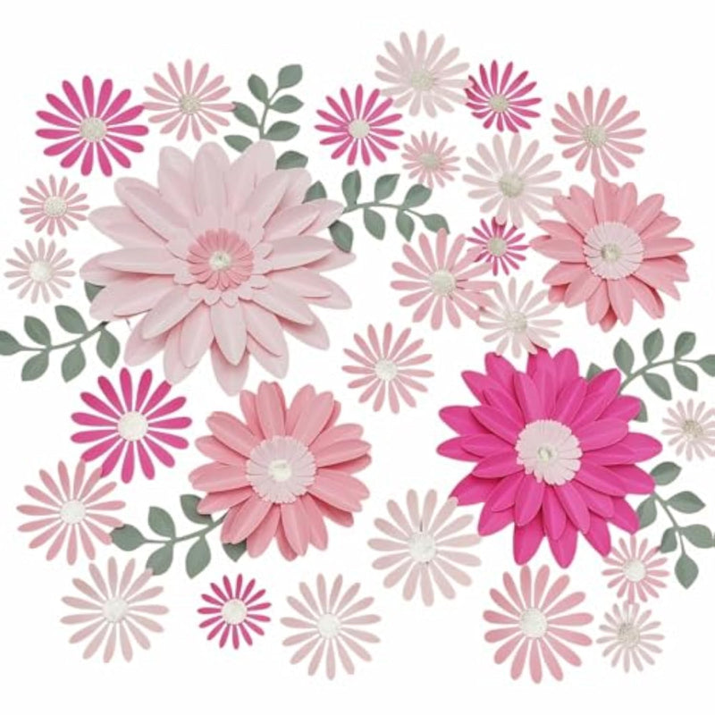 34 Pcs Neutral 3D Paper Flower Wall Decor Set for Nursery, Parties & Classrooms