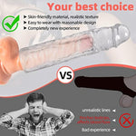 Reusable Clear Penis Sleeve Extender Realistic Textured Cock Extender Body-Safe Stretchy Ultra-Soft Material Cock Enlarger Applicative For Men & Couple-Clear
