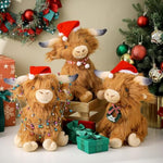 3 Pcs Christmas Highland Cows Stuffed Animal 11Inch Scottish Highland Cows Plush Christmas Cute Cattle Plush With Santa Hat And Scarf For Stocking Xmas Birthday Present Holiday Decor