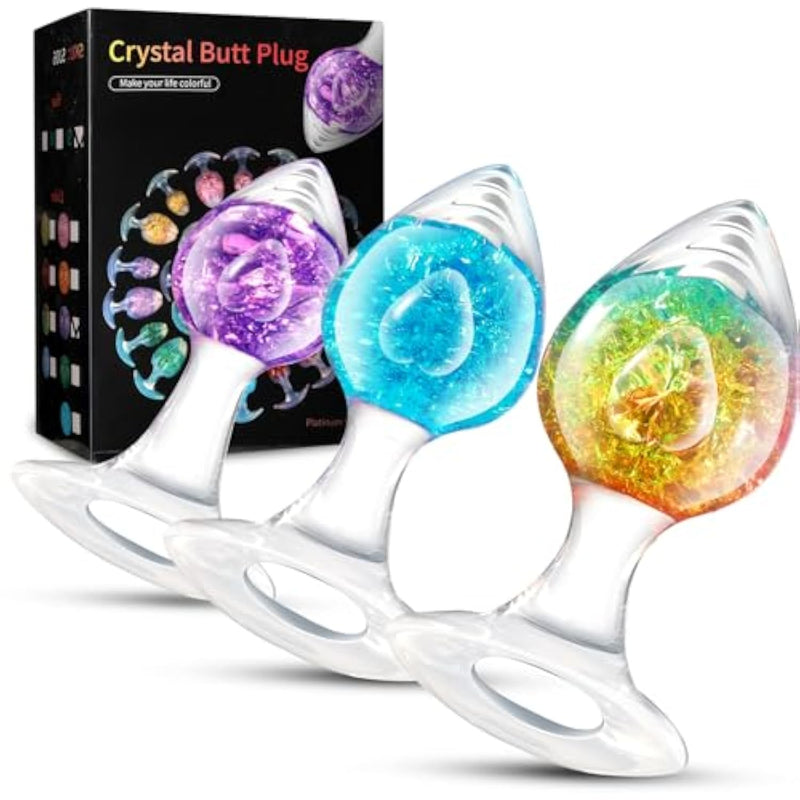 3Pcs Anal Plug Set, Luxury Jeweled Butt Plug With Crystal Ball, Liquid Silicone, G-Spot & Prostate Stimulation, O-Base For Safety, Perfect For Men, Women, And Couples