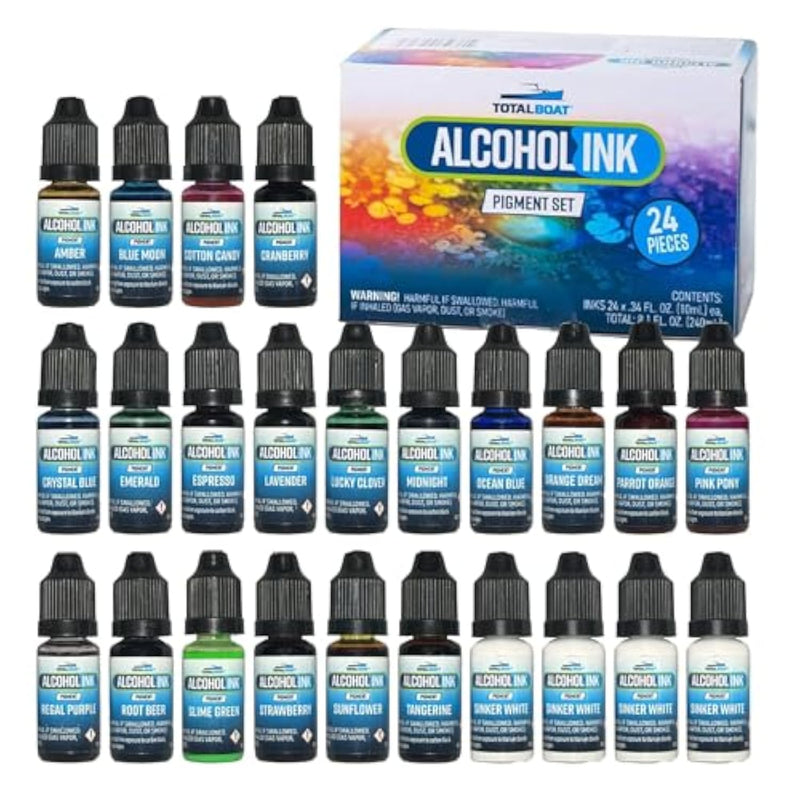 24-Color Concentrated Alcohol Ink Set for Epoxy and UV Resin Art Projects