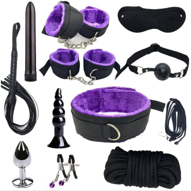 11Pcs Sexy Bondage Bdsm Sm Accessories For Adults Couples Bed Restraints Kit Under King Bed Play Neck To Wrist Bondage Restraints Set Wrist Ankle Bondaged Kit Adult For Bed Straps Handcuffs Collar