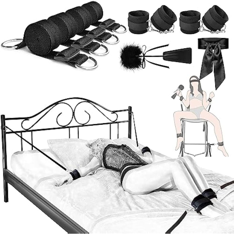 Sex Bondage Restraints Bdsm Toys, Versatile Bed Restraints Couple Sex Toys With 4 Separate Straps, Bondage Cuffs, Blindfold, Feather Bdsm Kit