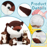 5 Pcs Gifts For Christmas Women Sea Otter Stuffed Animals Large Mommy Sea Otter Plush With 4 Cute Babies In Her Zippered Belly For Boys Girls Birthday Gifts Ocean Party Decors