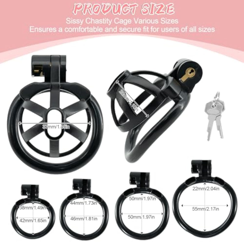 Pink Sissy Chastity Cage 3D Breathable Lightweight Chastity Lock With 4 Penis Rings Mini Inverted Bondage Chastity Device Sm Male Adult Exercise Sex Toys (Black)