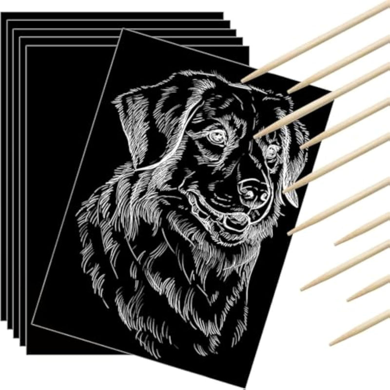200 Pcs Black Scratch Paper Art Set with Wooden Stylus for Kids Crafts