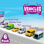 Vehicles Bath Cars Mold Free Bath Toys, 6 Pack | Sealed, No Hole Bath Toys Design Keeps Moisture Out | Soft, Squeezable & Float On Water | Fun Baby & Toddler Bath Toys | City Car Bath Toys