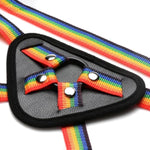 Strap-U Ride The Rainbow With Universal O-Ring That Fits Any Strap-On Dildo. Pegging Toys Sex Harness For Women. Machine Washable, Vegan Leather & Nylon, 56 Waist, Rainbow