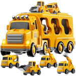 Construction Trucks Toys For 2 3 4 5 Years Old Boys - 5-In-1 Carrier Transport Vehicle Truck For Toddlers 2-4 Years With Crane, Mixer, Pushdozer And Excavator, Car Toys Birthdays Gift