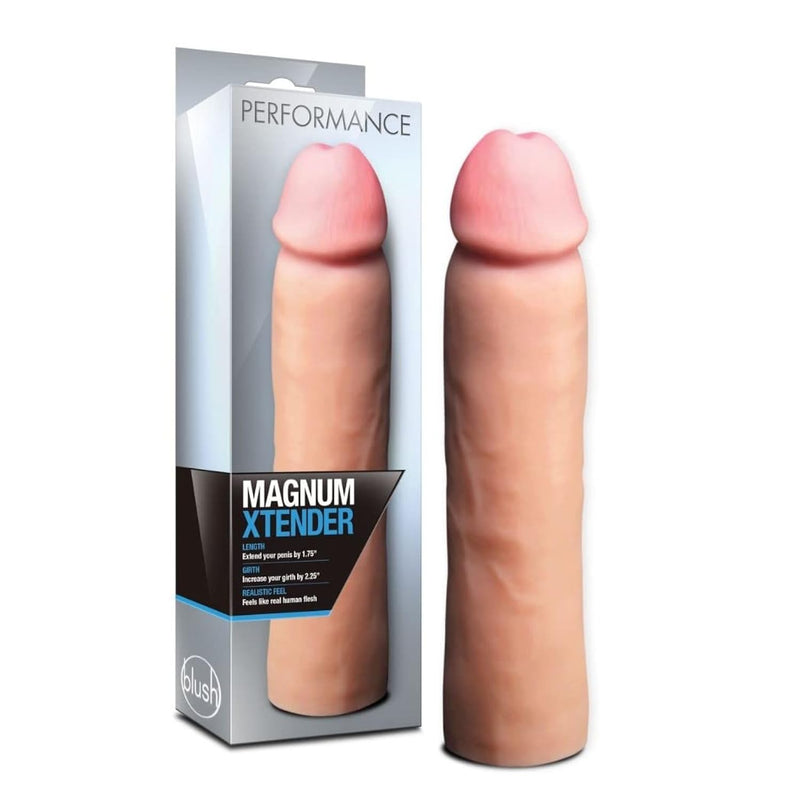 Blush Performance Magnum Xtender 9" Penis Sleeve, Adds 1.75” Length & 2.75” Girth - Realistic Cock Sleeve Extender Sheath, Soft X5 Plus Tpe Ribbed Fit, Body-Safe - Adult Sex Toy For Men - (Beige)