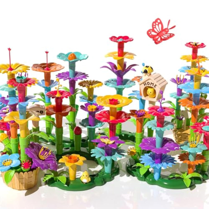 138 Pcs Flower Garden Building Toys For Girls Toys, Educational Stem Toy And Preschool Garden Play Set For Toddlers 3 4 5 6 7 8 Year Old Kids Boys Girls, Flower Stacking Toys For Kids Age 3-6