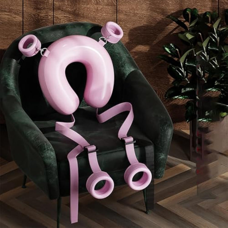 Bdsm Bondage Leather Split Leg Pillow Handcuffs Gear & Accessories Couple Bedroom Restraint Sex Toys Removable Adult Set (Pink)