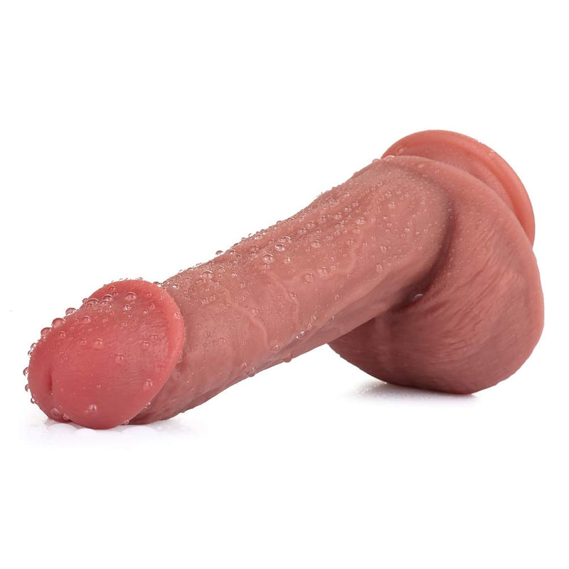 Double Layered Realistic Dildo For Adults, 8.27 Inch Sex Toys Liquid Silicone Dildo With Hands-Free Suction Cup For Women Sex Fun, Fake Penis For Vaginal G-Spot And Anal Massager
