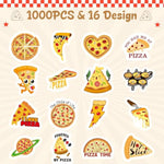 1000Pcs Pizza Food Waterproof Vinyl Stickers Self Adhesive Art Craft Scrapbooking Party Favor