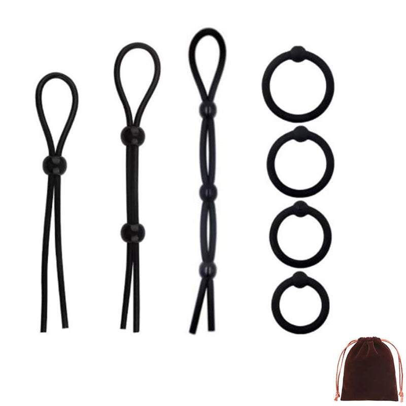 Adjustable Cock Rings Set Silicone Penis Ring Reusable Beaded Penis Rope Erection Enhancing Lasso Tie Adult Erotic Sex Toys For Men Pleasure Sex 7Pcs