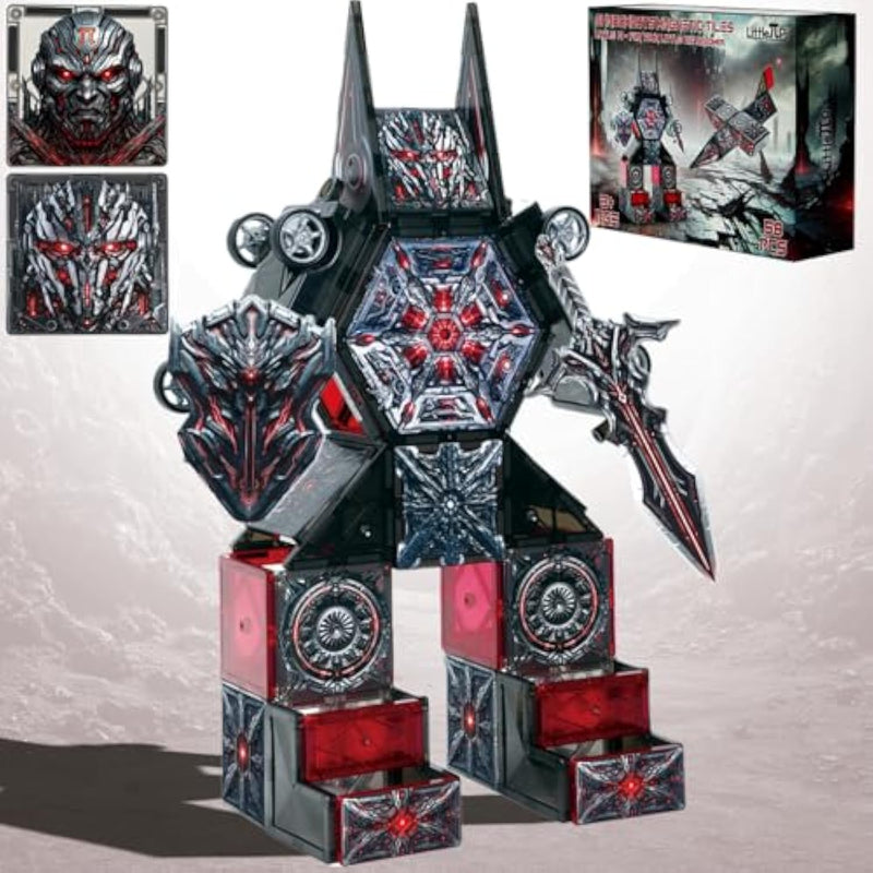 Shadowbots Magnetic Tiles 58 Pcs | Transform Robot Villain Building Set With Sword & Shield | Stem Toys For Kids Age 3 4 5 6 7 8