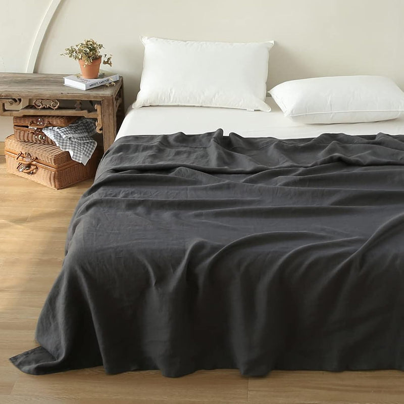 100% Linen Sheet French Flax Flat Sheet With Embroidery Stone Washed Solid Col