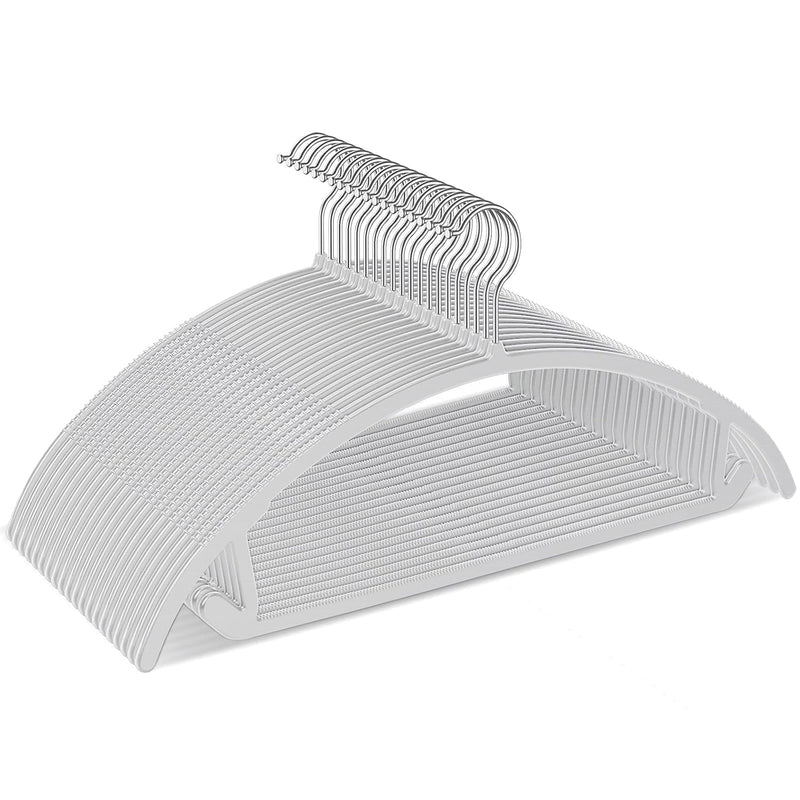 Plastic Hangers 50Pack No Shoulder Bump Suit Hangers - Chrome Hooks,Non Slip Spa