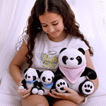 Panda Stuffed Animal Bear Plush Toy For Girls 5 Pcs Set - Mommy, 2 Babies, Bag, Blanket Stuffies 3 4 5 Year Old Girl, Little Girls Birthday, Christmas Age 3-9