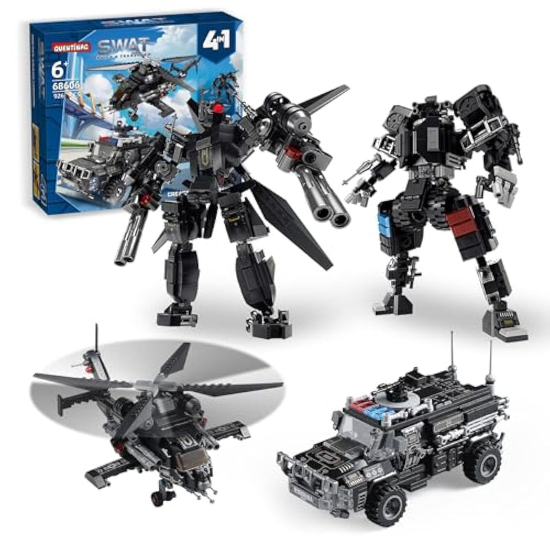 Swat Police Mech Building Sets Compatible With Lego, Transforming Police Truck & Helicopter To Mech Robots, Stem Toy Gift For Kids, Boys & Girls Ages 6-12 Years Old