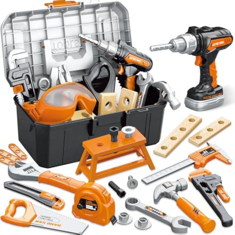 Kids Tool Set 46 Pcs, Christmas Birthday Gifts For Kids Ages 3,4,5,6,7,8, Toddler Tool Set With Portable Tool Box & Electronic Toy Drill, Construction Toys Tools For Toddlers, Tool Kits For Boys Girls